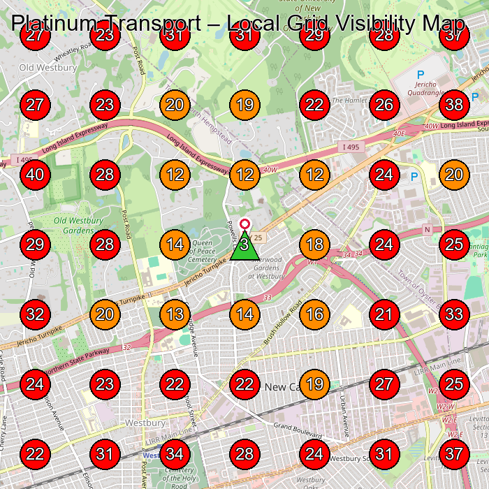Platinum Transport GeoGrid visibility map for Companie De Transport Cu Autocamioane in Hicksville